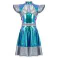 thumbnail image 3 of TiaoBug Girls Halloween Alien Dresses Cap Sleeve High Waist Metallic A-Line Dress Space Dress Up Silver 14, 3 of 7