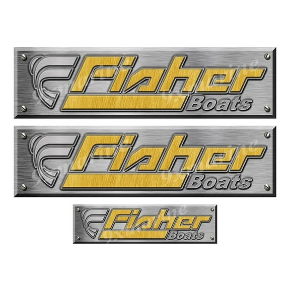 3 Fisher Remastered Stickers. Brushed Metal Style - 10" long