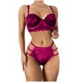 thumbnail image 1 of Conjunto de lencería con bordado de encaje con tiras y bralette de color sólido sexy para mujer Fridja nalpqowj11552, 1 of 4