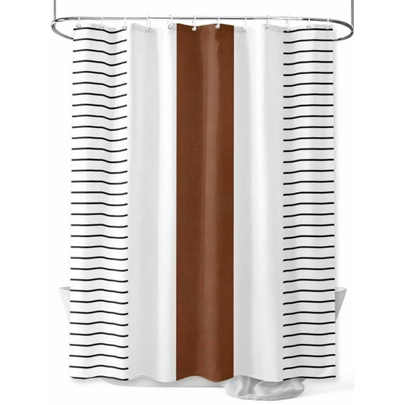 Boho Brown Shower Curtain, Striped Tribal Farmhouse Style Waterproof Shower Curtain Set with 12 Hooks Lightweight Washable Fabric Shower Curtains for Bathroom 72x72 Inches