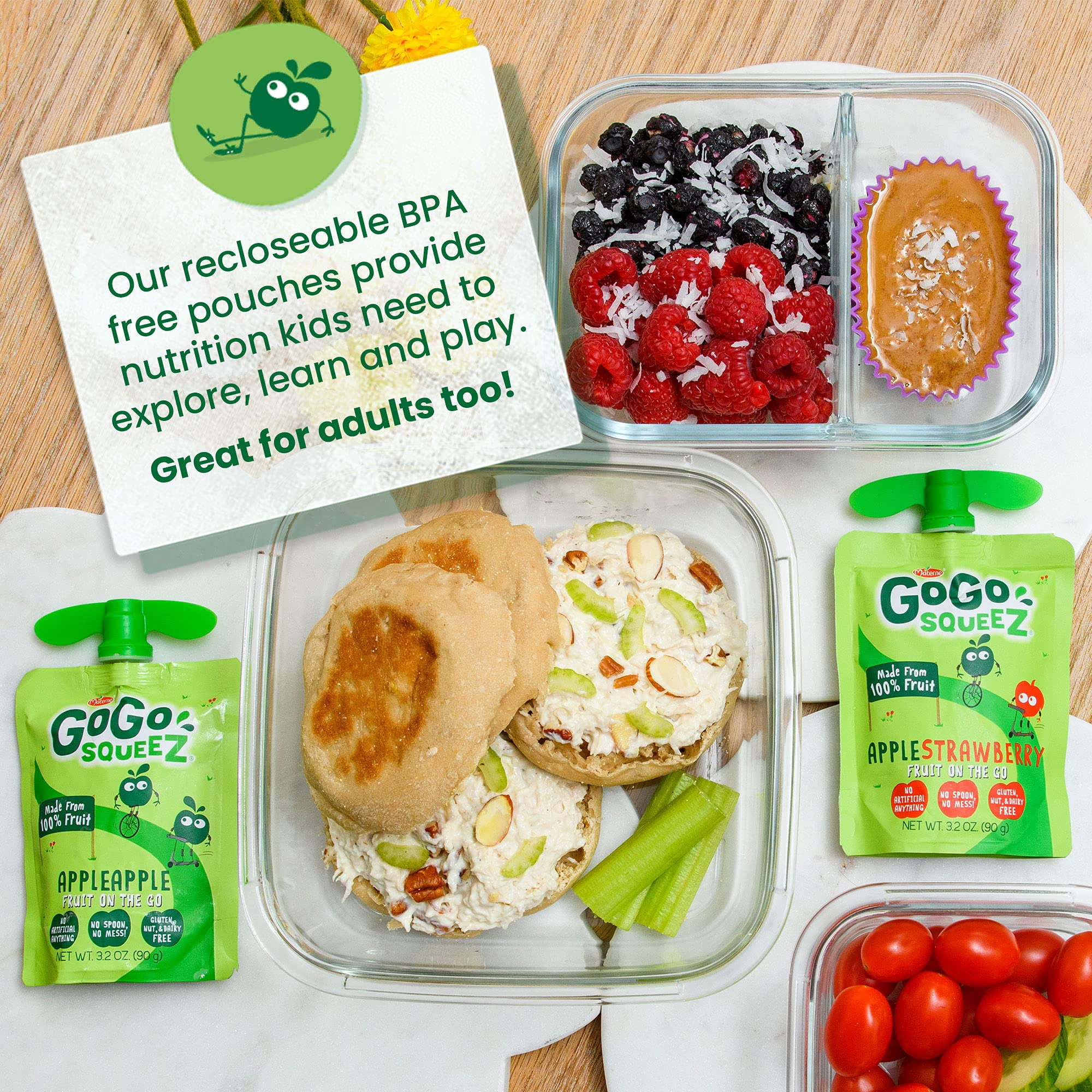 GoGo squeeZ Fruit on the Go, Apple Apple,Snacks for Kids - Nut & Dairy Free (Pack of 10)