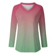 thumbnail image 4 of KIHOUT - Blusas casuales para mujer, liquidación 2024, moda clásica, color degradado, cuello en V, blusas holgadas básicas de otoño, blusas tipo túnica de manga larga, 4 of 4