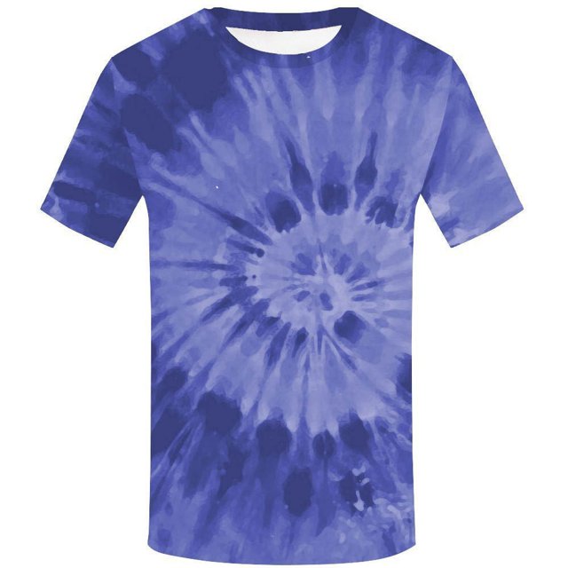 Prolriy Hauts d'Été pour Femmes 2025 T-Shirt à Manches Courtes Col Rond Imprimé Teinture sur Nœuds Bleu XXXXXXL