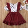 thumbnail image 2 of BemeyourBBs Toddler Baby Girls Summer Clothes Vintage Infant Baby Girls Summer 2 Piece Outfit Polka Dot Collar Short Sleeve T-Shirt and Ruffle Suspender Skirt Set, 2 of 7