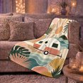 thumbnail image 6 of Retro Coastal Trailer Adventure Palm Leaves Sunset Glow, Rustic Camping Scene, Warm Flannel Blanket for Cabin and Lodge, Outdoor Lovers Friendship Gift, Artistic Home Decor, 6 of 9