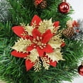 thumbnail image 3 of 3/5/10 piezas de flores navideñas rojas con purpurina de 14 cm, flores artificiales para árbol de Navidad, decoración navideña colgante para el hogar, Año Nuevo, Navidad, 3 of 4