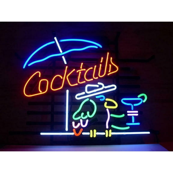 Queen Sense 17"x14" Cocktails Parrot Umbrella Martini Neon Sign Man Cave Handmade Neon Light 117CTMGP