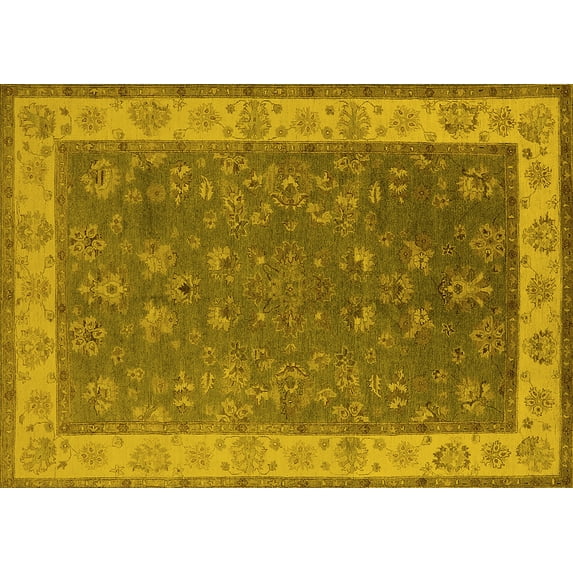 Ahgly Company Machine Washable Indoor Rectangle Oriental Yellow Traditional Area Rugs, 5' x 7'