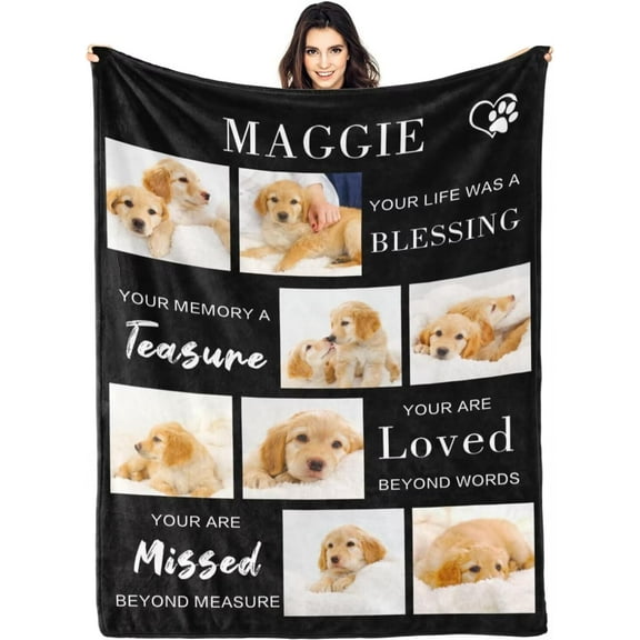 AISENIN Custom Dog Blanket Personalized Blanket with Dog Photo and Name Custom Pet Blanket Gifts for Pet Animal Women Men Dog Lovers Memorial Gift