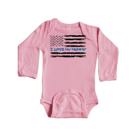 

Inktastic I Love my Mommy- Police Officer Distressed Flag Gift Baby Boy or Baby Girl Long Sleeve Bodysuit