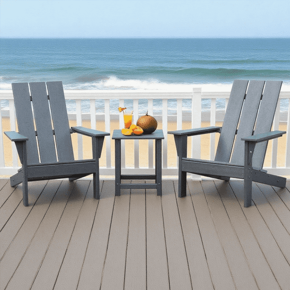 Umi Patio Adirondack Recreation Chair, made of highly weather-resistant HDPE material, suitable for outdoor settings such as patios, pools, gardens, and fire pits. Gray (3-pack).