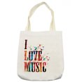 thumbnail image 1 of Lifestyle Tote Bag, I Love Music Phrase in Grunge Effects and Birds Flying Soul Freedom Illustration, Cloth Linen Reusable Bag for Shopping Books Beach and More, 16.5" X 14", Cream, by Ambesonne, 1 of 2