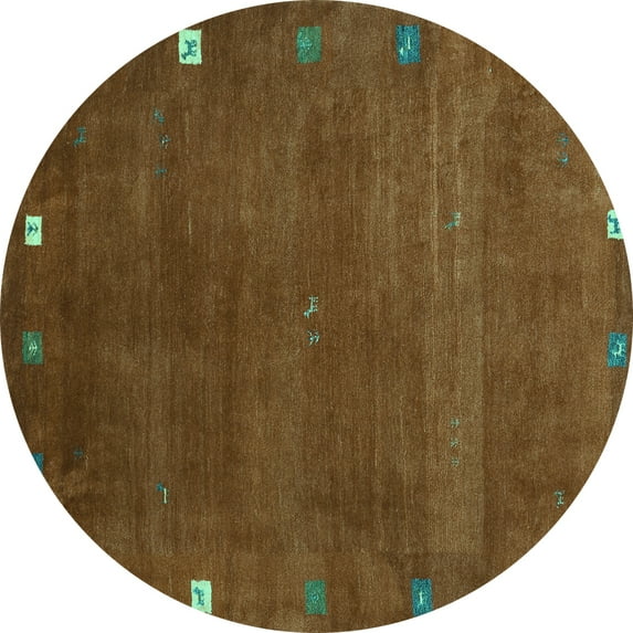 Ahgly Company Machine Washable Indoor Round Abstract Turquoise Blue Contemporary Area Rugs, 7' Round