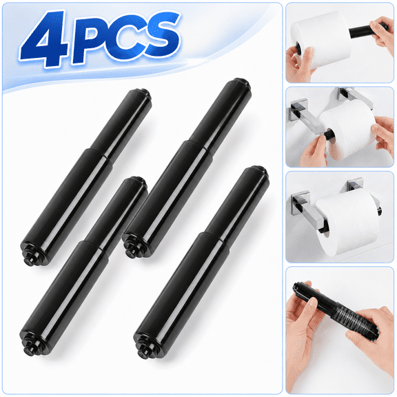 4 Pack Toilet Paper Holder Spring Rod, 4inch - 6inch length,Black Toilet Paper Roller Replacement, Plastic Toilet Paper Holder Replacement Rod