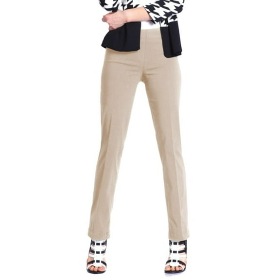 SLIM-SATION Women's Wide Band Pull-On Relaxed Leg Pant with Tummy Control, 14, Stone
