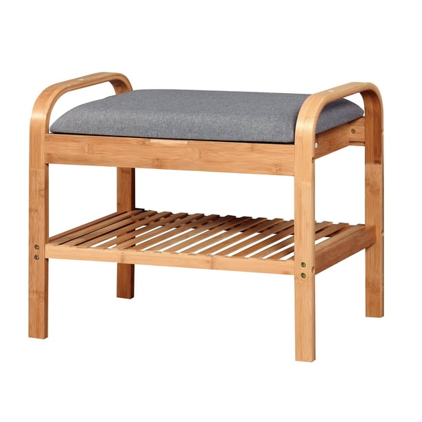 Bamboo Shoe Bench Shoe Rack with Seat Cushion and Storage Drawer