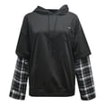 thumbnail image 3 of Hoodies for Women Casual Long Sleeve Loose Fit Two Tops Plaid Print Crewneck Basic Y2K 2026 Sweatshirts, 3 of 3