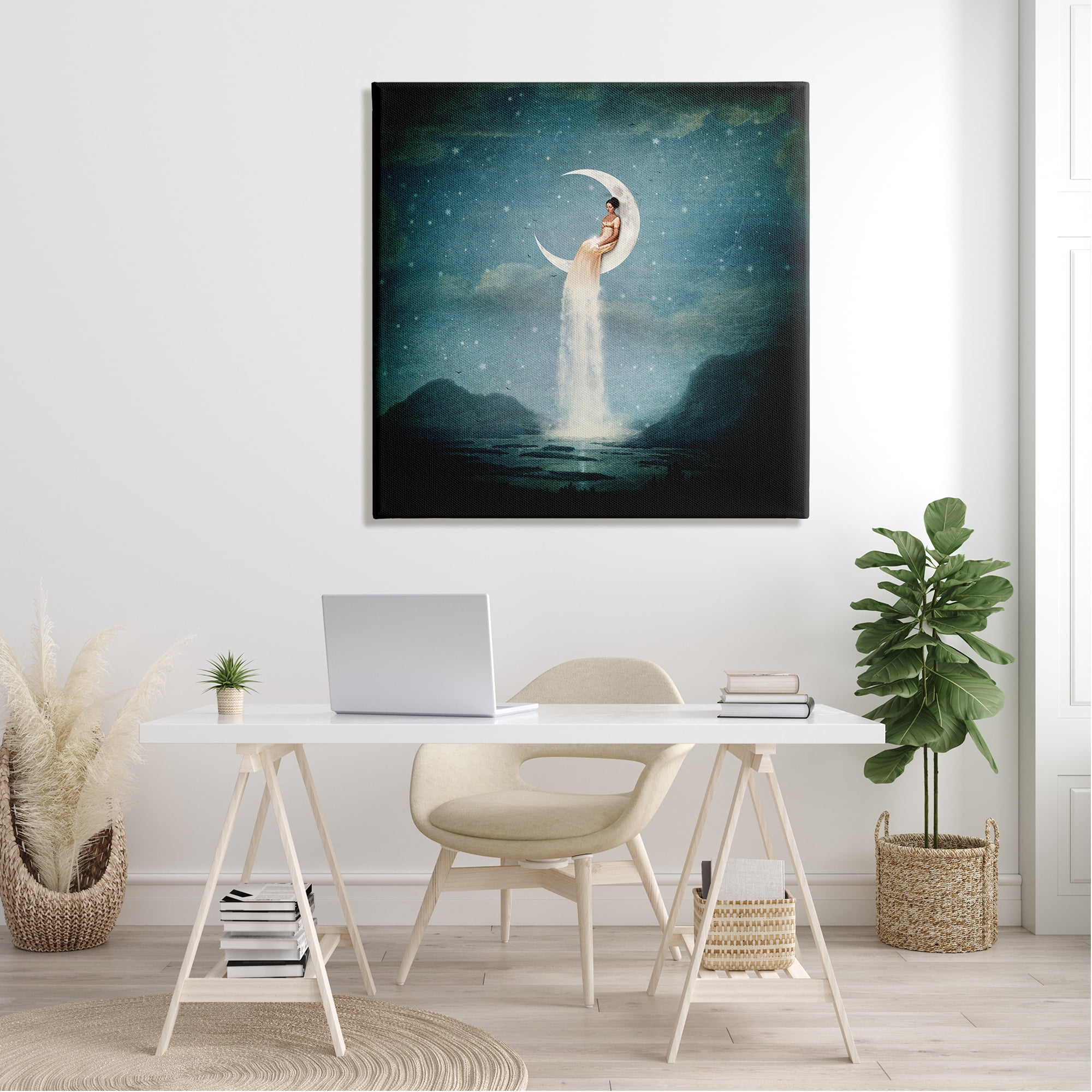 Stupell Industries Mountainous Ocean Landscape Moon Dress Waterfall Canvas Wall Art, 36 x 36, Design by Paula Belle Flores