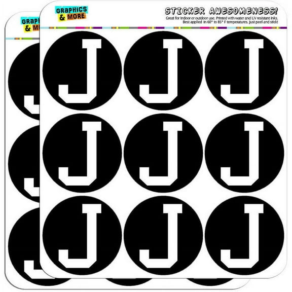 Letter J Initial Black White 18 2" Planner Calendar Scrapbooking Crafting Stickers