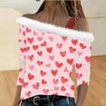 thumbnail image 3 of Uootdi Off The Shoulder Long Sleeve Shirts for Women FuzzyTrim Collar Love Heart Print Graphic Sweatshirt Casual Holiday Tops Gift, 3 of 7