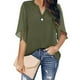 thumbnail image 1 of Tops de verano para mujer, cuello en V, media manga, exquisito color puro, elegante, blusa informal para mujer, para fiesta, oficina, salida, OD verde M, 1 of 5