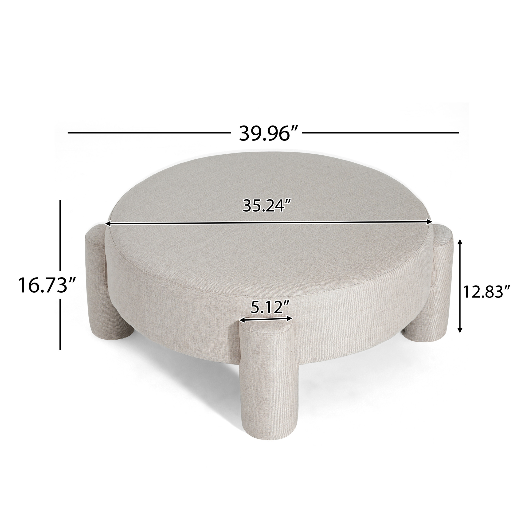Christopher Knight Home 40" Round Large Accent Ottoman, Fully Upholstered Fabric with Tube Legs, Beige