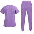 thumbnail image 3 of Scrubs Set For Woman Clearance,Medical Scrub Set V Neck Short Sleeve Top with 3 Pockets Elastic Cuff Pants Moisture Wicking Healthcare Uniform - Light Purple - XXL, 3 of 4