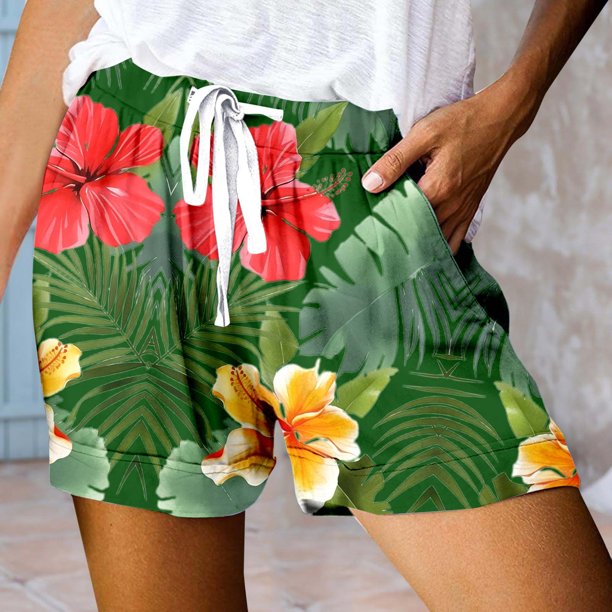 MKLEKYY Pijama Corto Para Mujer, Pantalones Cortos Deportivos De Cintura Alta Con Cordones Y Bolsillos Estampados Informales Para Mujer