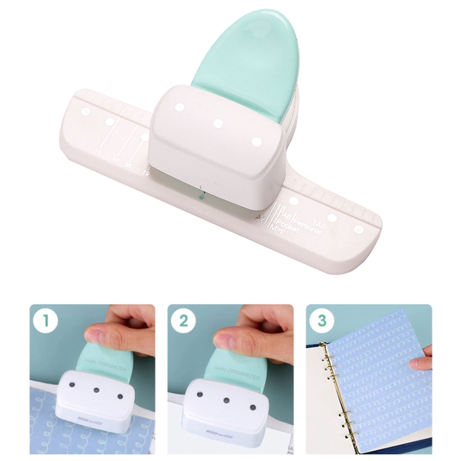 RUISINERY 3 Hole Paper Puncher 4mm Round Hole Puncher with Alignment Scale 8 Sheets Capacity for Binder Notebook Journal Planner