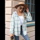 thumbnail image 4 of Chaqueta de Larga con Capucha A Cuadros para Mujer, Camisa Informal de Otoño con Botones y Cordón, y Bolsillos. Verde XXL, 4 of 10