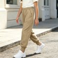thumbnail image 5 of Rrxhxhs Pants for Girls Solid Color Elastic Waist Loose Fleece Casual Athletic Joggers with Patch Pockets,Khaki,10-11 Years, 5 of 7
