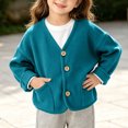 thumbnail image 3 of YUANxueke V Neck Sherpa Cardigan for Kids, Long Sleeve Button Down Jacket, Soft Warm Outwear with Patchwork Pockets, 3 of 6
