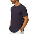 thumbnail image 4 of TEAJOPSUU Men's Henley T-Shirt Slim Fit Casual Elasticity Short Sleeve with Buttoned Neck for Gym & Workout Navy, 4 of 8
