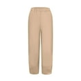 thumbnail image 4 of Tailored Wide Leg Pants For Women Cotton Waist Crop Loose Colour Pure And Harem Linen Elastic Khaki Women'S Pants With Pockets XL, 4 of 6