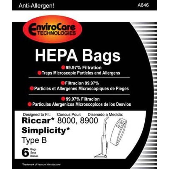 Envirocare Compatible with Riccar Type B Bags for 8000, 8900 HEPA w/closure