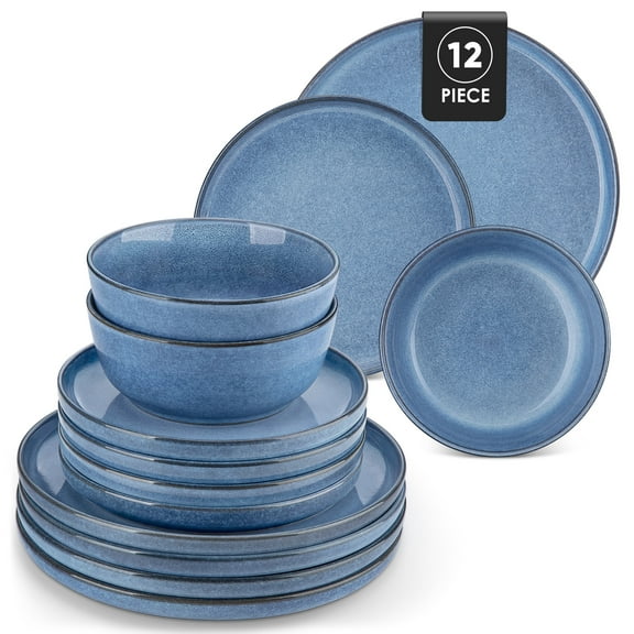 Malacasa Dinnerware Sets, Stoneware Plates and Bowls Set, Tableware Dishwasher Microwave Safe, Serves For 4 people, Blue