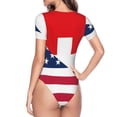 thumbnail image 3 of Uemuo USA Switzerland Pattern Women's One Piece Short Sleeve Swimsuit Rash Guard Surfing Modest Quick-drying Swimsuit Beach Essentials-X-Large, 3 of 9