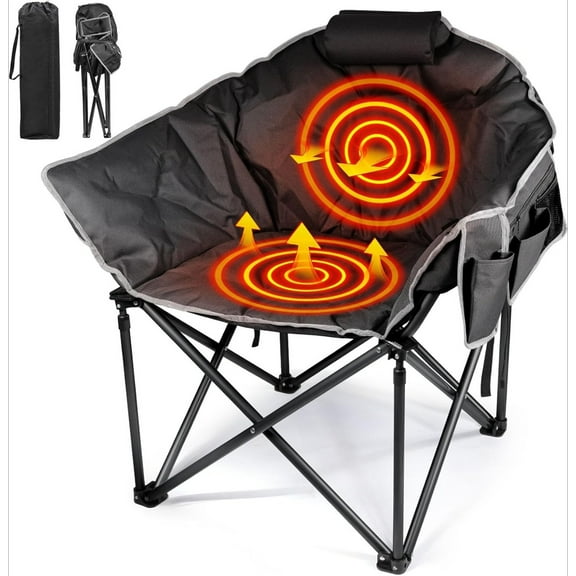 Heated Camping Chair, Oversized Heated Chairs Outdoor Sports W/3 Control Levels for Back & Seat, Ink Black