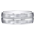 thumbnail image 2 of PEORA Men's 7mm 14K White Gold Wedding Ring Band, Brushed Matte with Polished Grooves, Comfort Fit Size 14, 2 of 5