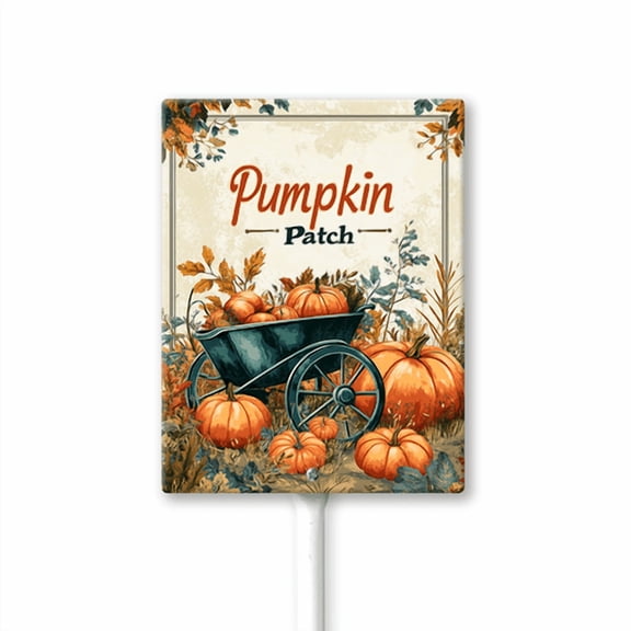 Eveokoki Fall Yard Decorations Outdoor Aluminum Pumpkin Patch Garden Stakes Autumn Signs Art Fall Yard Stake Pumpkin Lawn Ornaments for Patio Porch Thanksgiving Harvest 8x12Inch