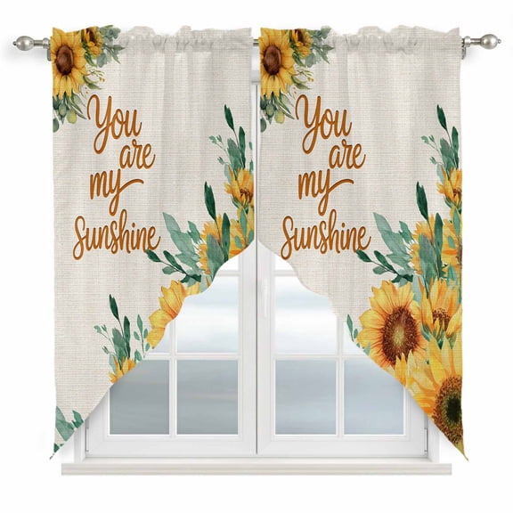 Sunflower Swag Curtains for Kitchen/Bedroom/Living Room, Summer Botanical Farmhouse Yellow Floral Rustic Scalloped Curtains 63 Inch Long, Window Swag Topper Curtains Valances 2 Panels Set 36"x63"