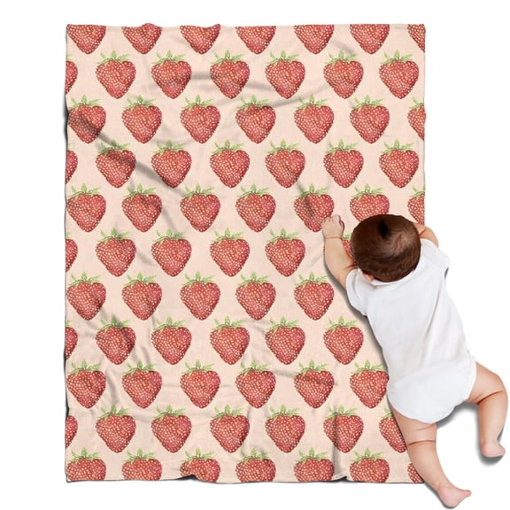 Red Strawberry Plants Fruit Beige Pattern Blanket,Comfortable Soft Flannel Throw Blanket,All Season,Warm Lightweight Blankets for Sofa Bed Couch Living Room Chair,30"x40"