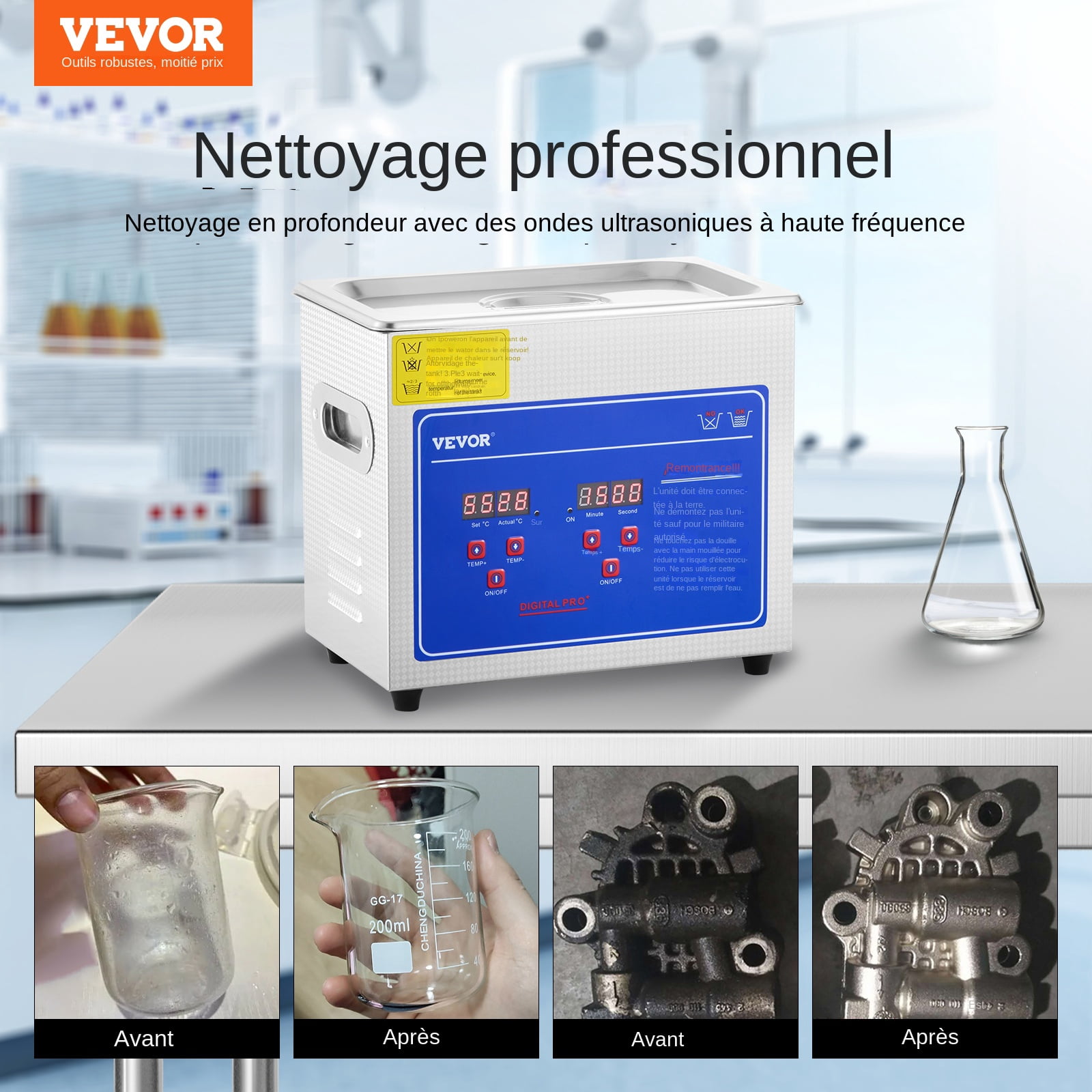 VEVOR Professional Ultrasonic Cleaner, 2.85 L Ultrasonic Jewelry Cleaner with Digital Timer & Heater, Stainless Steel Industrial Sonic Cleaner 40kHz for Glasses, Watches, Rings, Small Parts