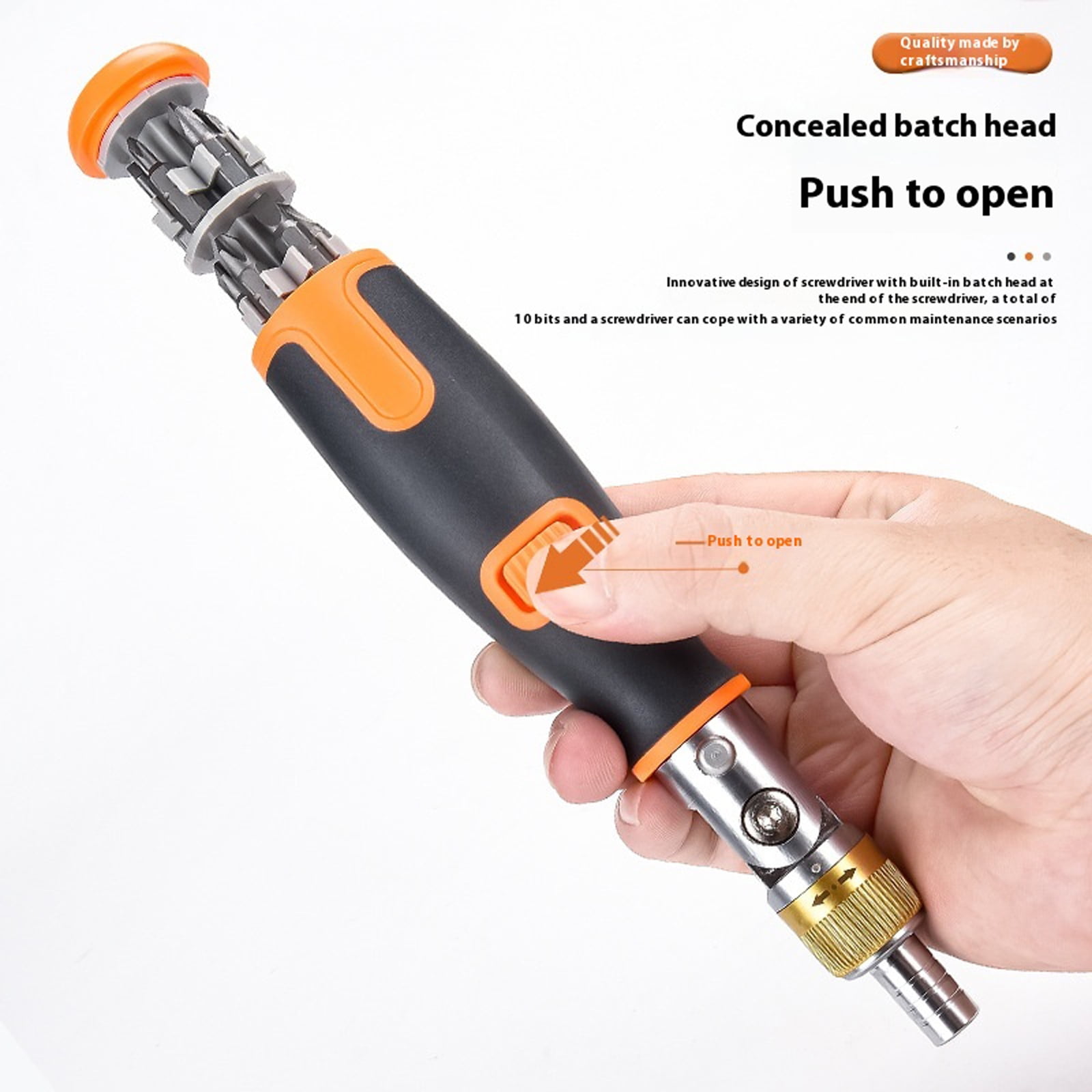 Multi Purpose Ratcheting Screwdriver Set 10 High Torques Bits 210mm Nonslip Shaft Professional Electronics Tool