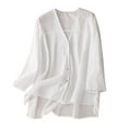 thumbnail image 4 of Women's Thin Loose Fit Shirt Blouse Top Solid Color V Neck Short Sleeve Breathable Casual Spring Summer Fashion | CSEONE,White L, 4 of 4