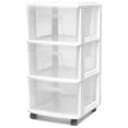 thumbnail image 1 of HOMZ Drawer Tower, 3-Tier Clear Plastic Rolling Storage Cart, Removable Wheels, White, 1 of 8