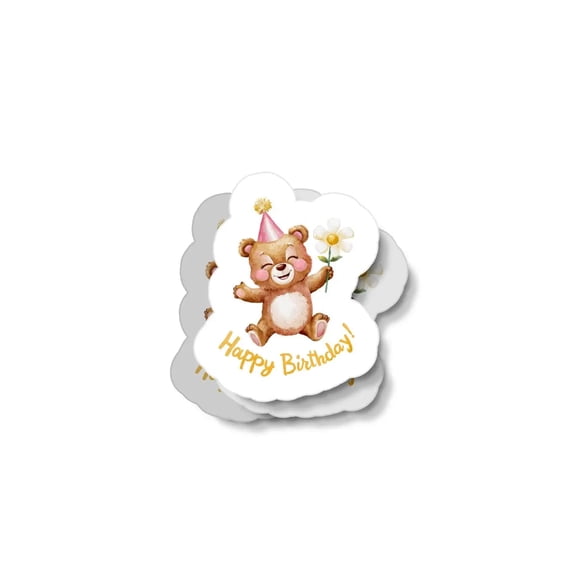 Teddy Bear Happy Birthday Waterproof Sticker