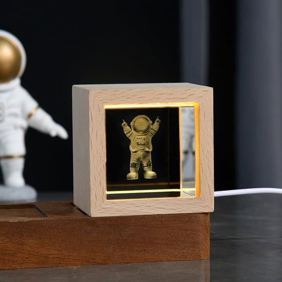 3D Little Astronaut 1.9 Inches Crystal Night Light with Warm White LED Light, Glass Lamp Table Lamp as a Birthday and Christmas Gift for Teens Boys and Girls,Square