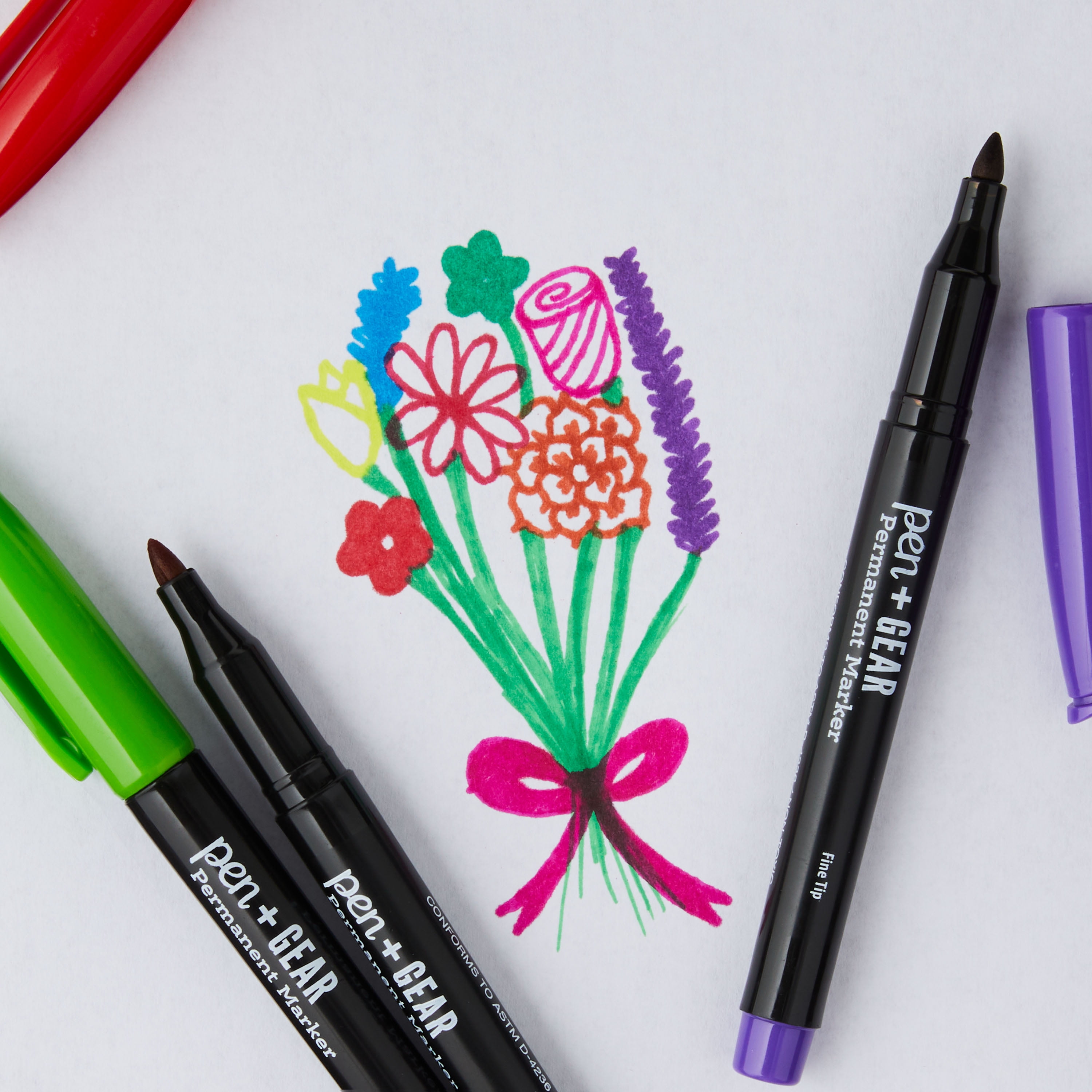 Pen+Gear Permanent Markers, Fine Tip, Assorted Colors, 12 Count
