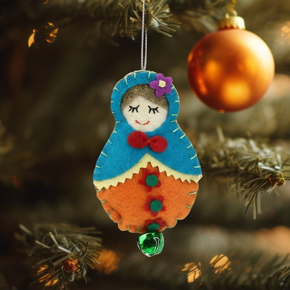 Ganz 4" Plush Felt Doll with Jingle Bell Christmas Ornament - Turquoise Blue and Green